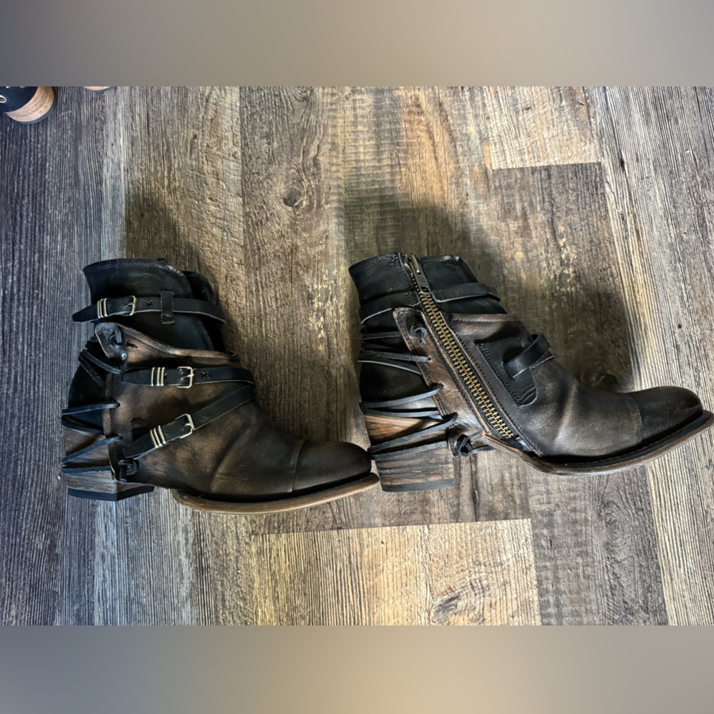 Freebird Dark Brown Leather Ankle Booties Crue